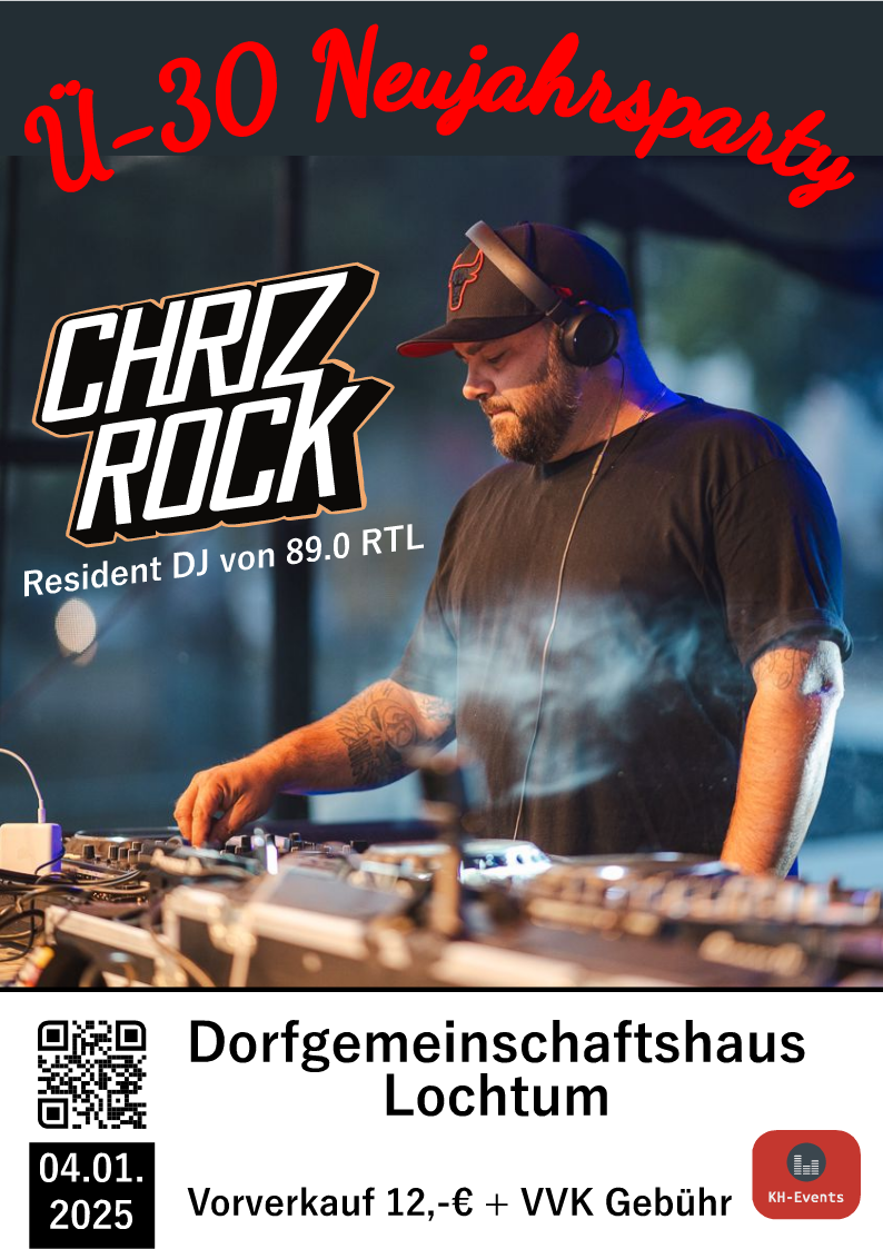 Ü-30 Neujahrsparty mit Chriz Rock Plakat